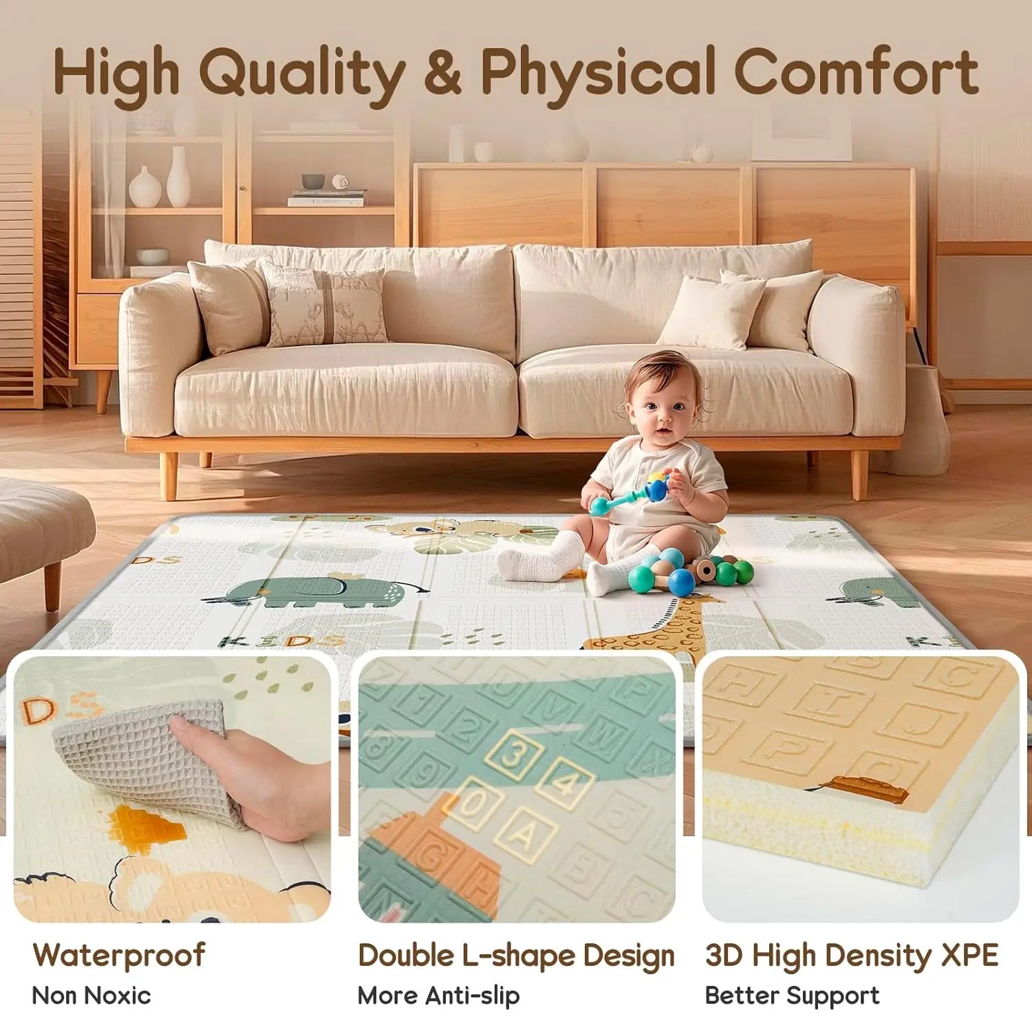 Baby Play Mat, PIGLOG 50x50 Playpen Mat, Waterproof Playmats for Babies and Toddlers Kids, Safe Foam Playmat for Tummy Time
