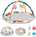 Baby Play Gym Mat with 6 Development Zones Tummy Time Activity Pad with 4 Detachable Sensory Toys for Infant Motor Skill Develop